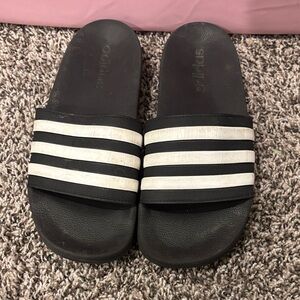 Adidas Black and White Striped Slides Kids Size 4
